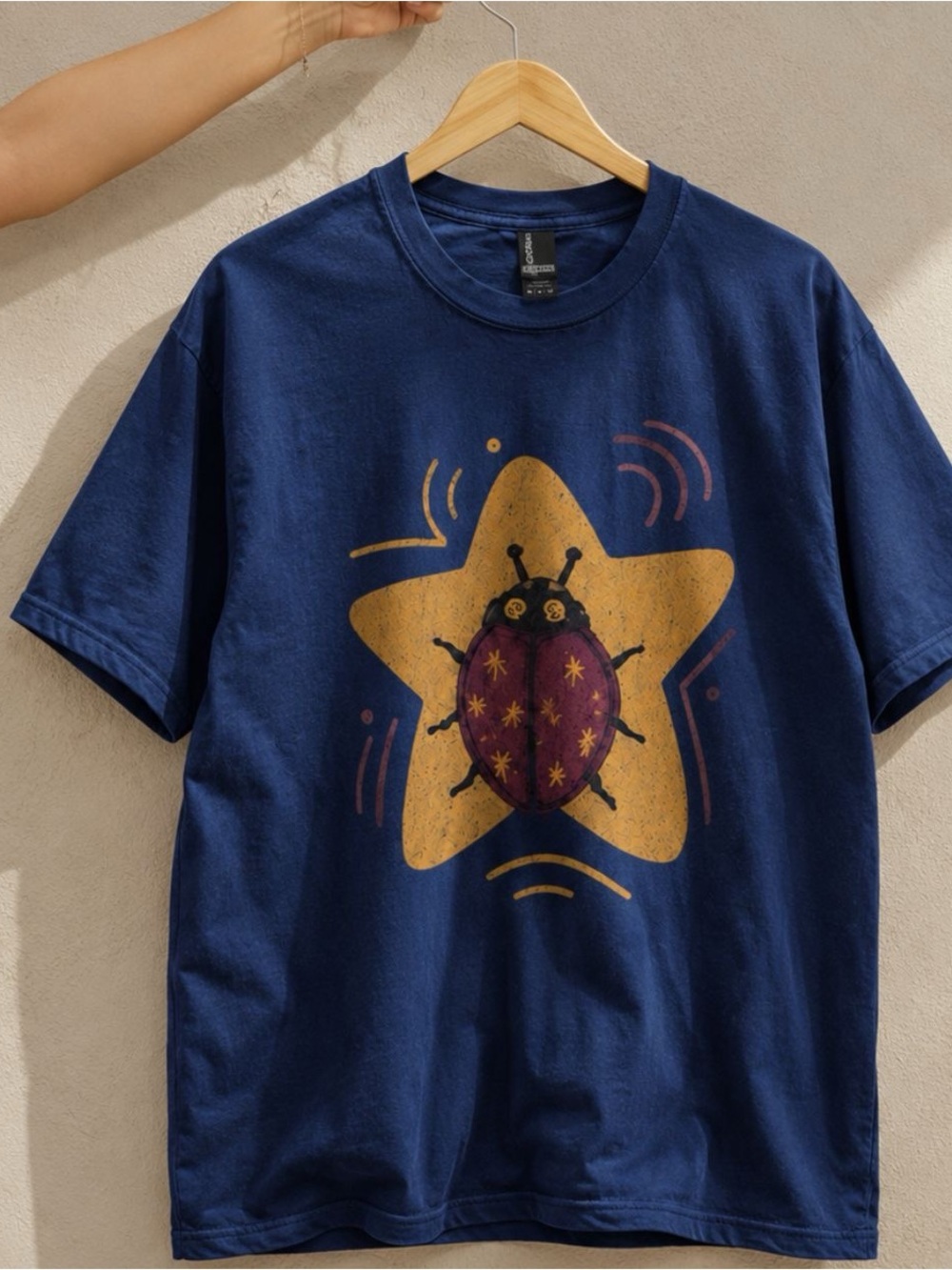 Navy Blue Graphic Tee with Yellow Star & Ladybug